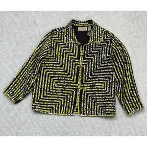 Life Style Women's Black Green Geometric Applique Jacket Size 2X #66501